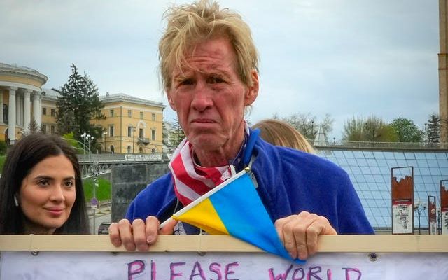 Ryan Wesley Routh takes part in a rally in central Kyiv, Ukraine, in April  2022