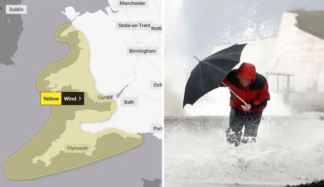 The Met Office has warned that strong winds may cause disruption across southwest England and Wales