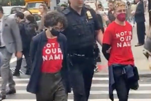 Twenty-five people weree busted after the assembled group blocked the street at First Avenue and East 49th Street.